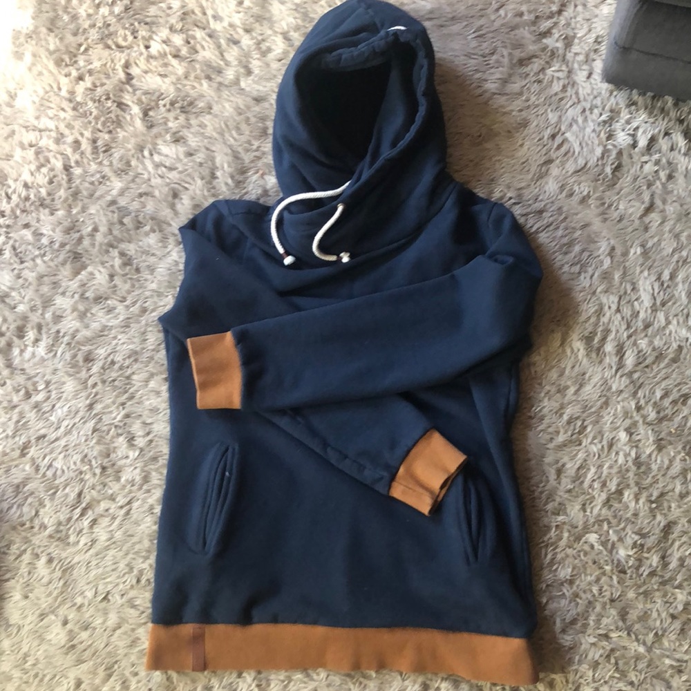 Large double hooded sweatshirt. Navy and Copper